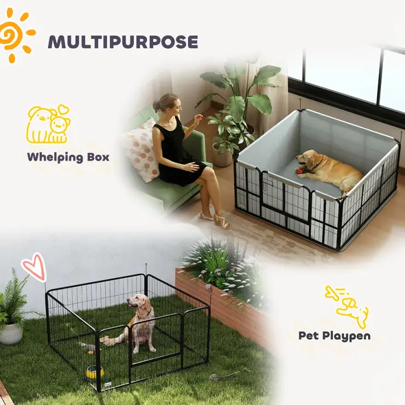 PawHut Steel Dog Whelping Box with Washable Whelping Pad, Wind-Resistant Cloth, for Small, Medium Dogs, 122 x 122 x 60cm - 4