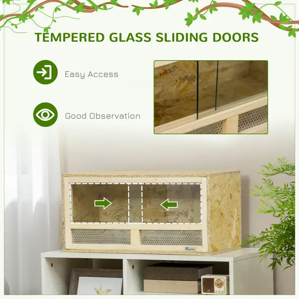 PawHut Reptile Terrarium Vivarium Habitat w/ Transparent Sliding Doors, Breathable Mesh, for Lizards, Horned Frogs, Snakes and Chameleons, 60 x 29.5 x 29.5cm - 6
