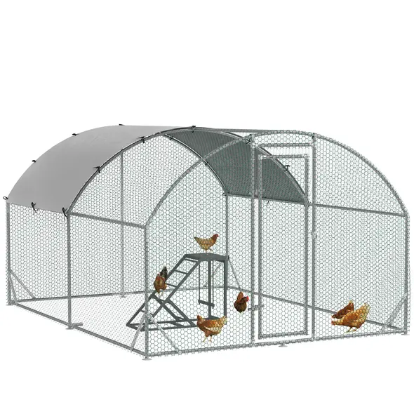 PawHut Walk In Chicken Run with Chicken Activity Shelf and Cover, 2.8 x 3.8 x 2m - 1