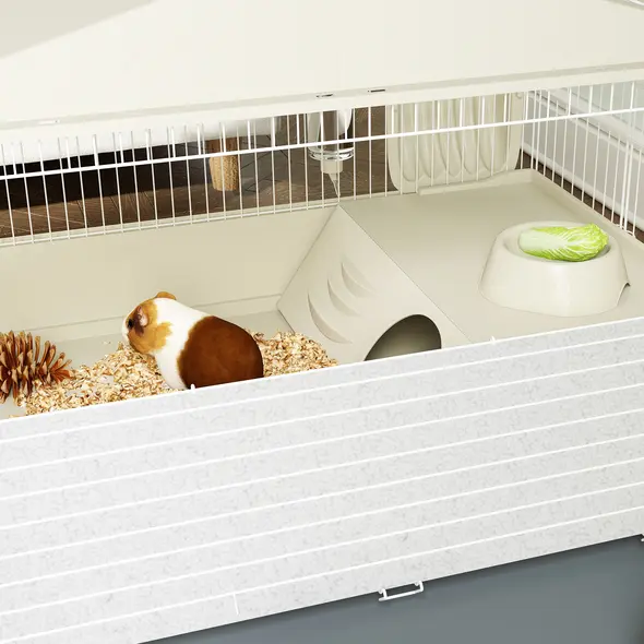 PawHut Small Animal Cage with Removable Pet Playpen, Guinea Pig Cage with Waterproof Pad, Hay Feeder, 108 x 71 x 57cm, Beige - 9