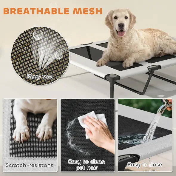 PawHut Portable Elevated Dog Bed with Removable Canopy, Cooling Raised Pet Cot for Large Dogs, 106 x 76 x 94 cm - 6