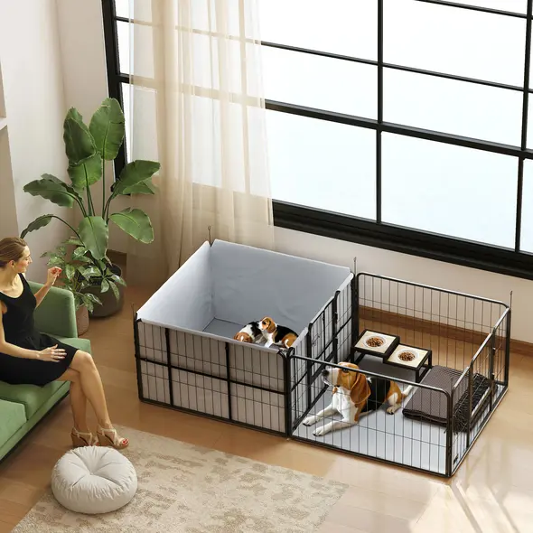 PawHut Seven-Panel Dog Whelping Box, Dog Playpen with Washable Whelping Pads, Wind-Resistant Fabric, for Small and Medium Dogs - 2