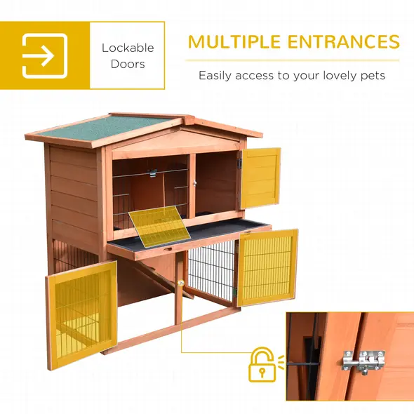 PawHut Rabbit Hutch Outdoor Guinea Pig Hutch 2-Tier Bunny Cage with No-Leak Tray 100.5 x 55 x 101 cm - 5