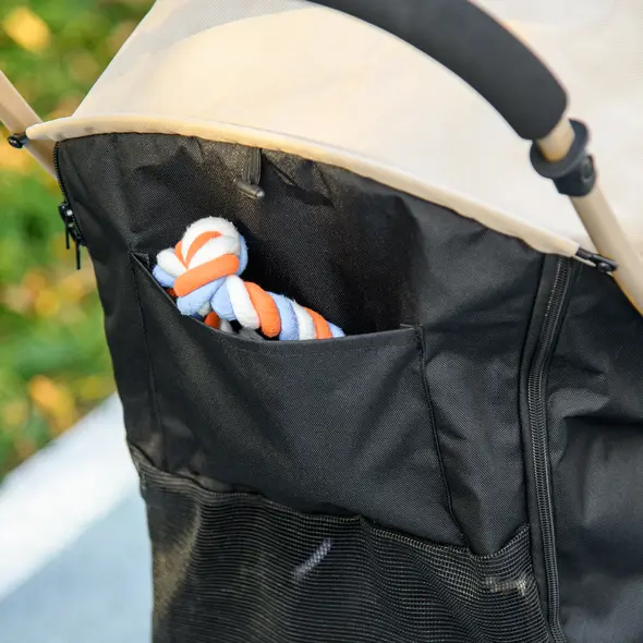 PawHut Pet Stroller for Small and Miniature Dogs, with Rain Cover - Khaki - 9