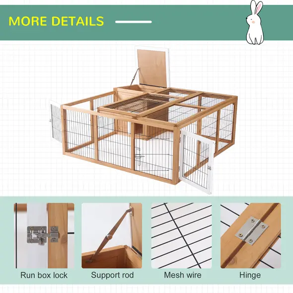 PawHut Rabbit Hutch Outdoor, Guinea Pig House, Bunny Run Cage with Openable Top for 1–2 Rabbits, 123 x 120 x 52cm, Yellow - 6