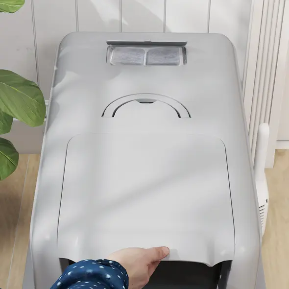 PawHut Stainless Steel Cat Litter Box with Removable Lid, Scoop, Filter Bags, for Larger Cats, Grey - 9