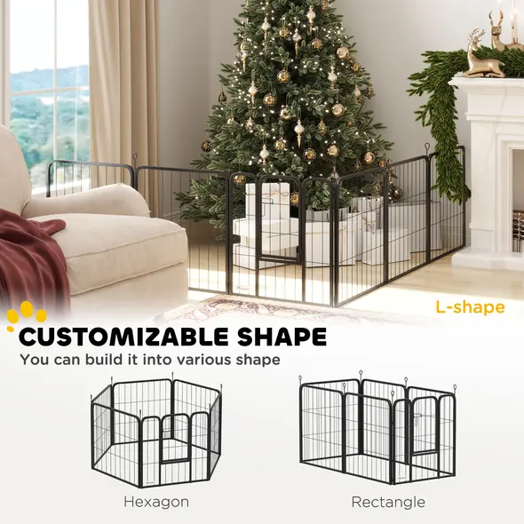 PawHut Six-Panel Dog Playpen with Door, for Small Dogs, Indoors, Outdoors, 60cm Tall, Black - 4