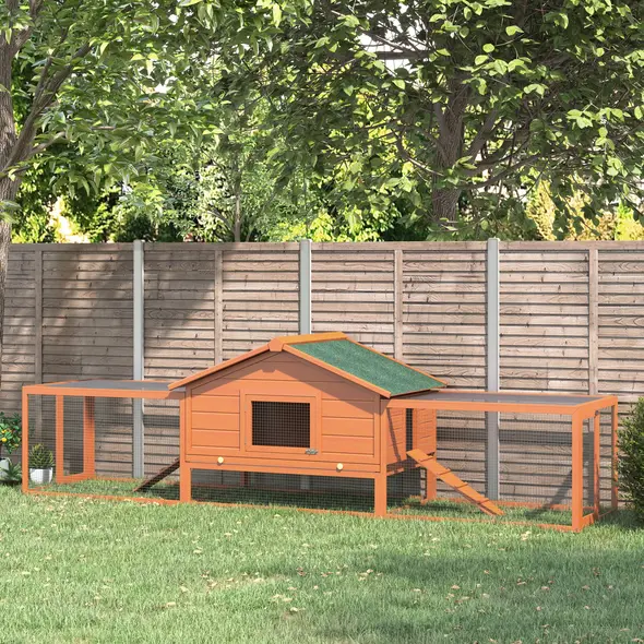 PawHut Wooden Guinea Pigs Hutches W/ Ramp-Golden Red - 2