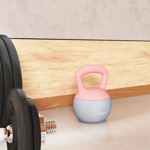 SPORTNOW 12KG Soft Kettlebell, Kettlebell with Non-Slip Handle for Home Gym, Weight Lifting, Strength Training, Pink/Grey - 9