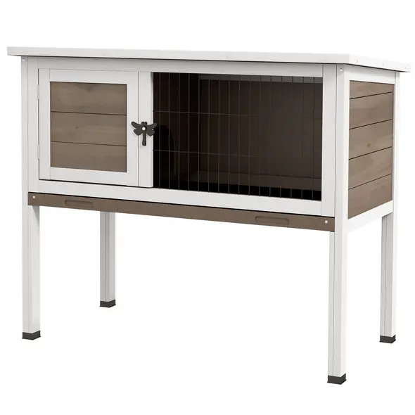 PawHut Wooden Guinea Pig Hutch, Small Animal Cage with Slide-out Tray, Openable Asphalt Roof, 84 x 43 x 70cm, Brown - 1