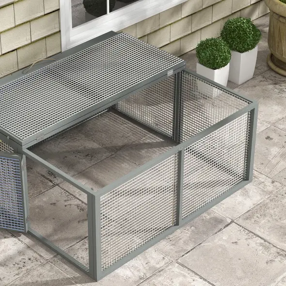 PawHut Wooden Folding Rabbit Hutch, for 2-3 Rabbits - Grey - 9