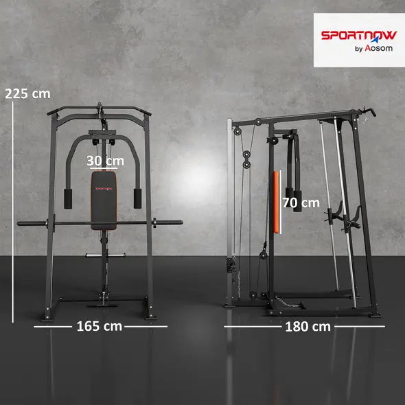 SPORTNOW 3-in-1 Gym Station with 17-level Squat Rack Dual Cable Pulley System Home Strength Training, Black - 3
