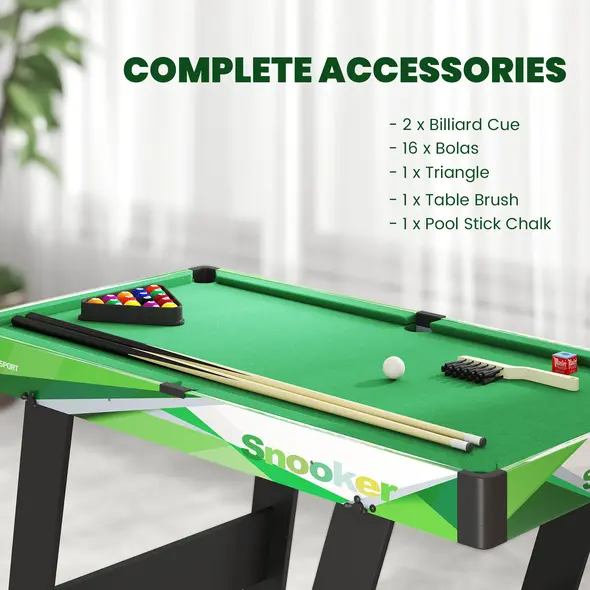 SPORTNOW 104cm Folding Mini Pool Table Set with 2 Cues, 16 Balls, Chalk, Triangle, Brush, Green - 5