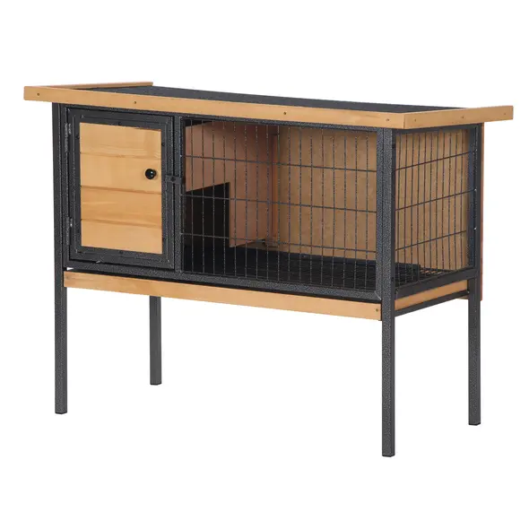 PawHut Wooden Guinea Pigs Hutches Elevated Pet House Bunny with Slide-Out Tray Outdoor Natural - 2