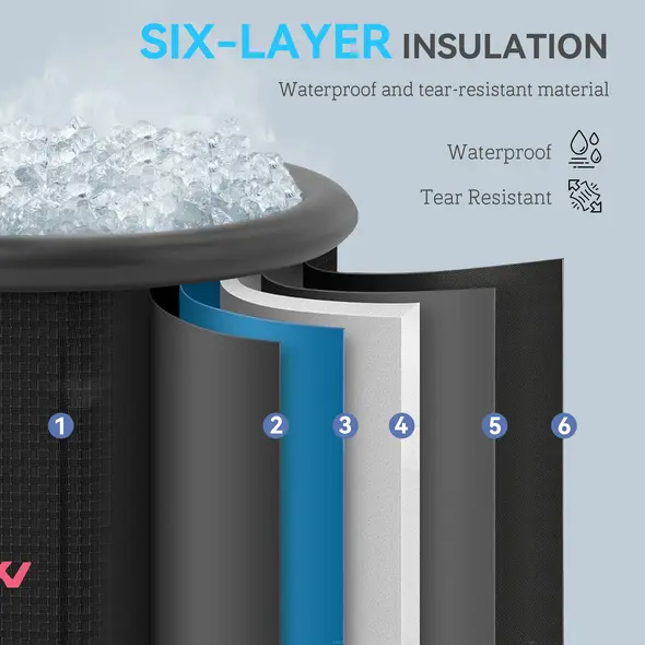 SPORTNOW 300L Outdoor Ice Bath Tub, with Lid, Cover, Carry Bag, Black - 4