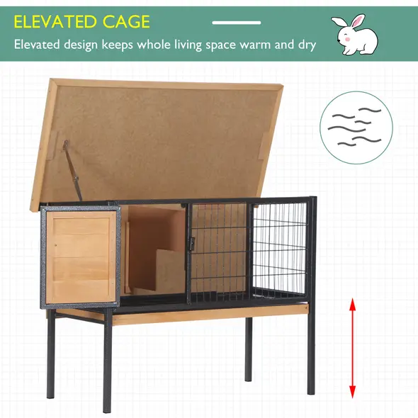 PawHut Wooden Guinea Pigs Hutches Elevated Pet House Bunny with Slide-Out Tray Outdoor Natural - 7