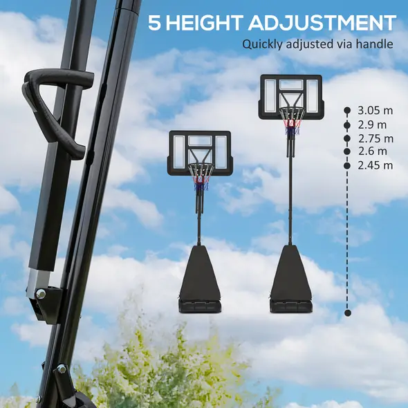 SPORTNOW 245-305cm Adjustable Basketball Hoop and Stand, with Wheels, Black - 4