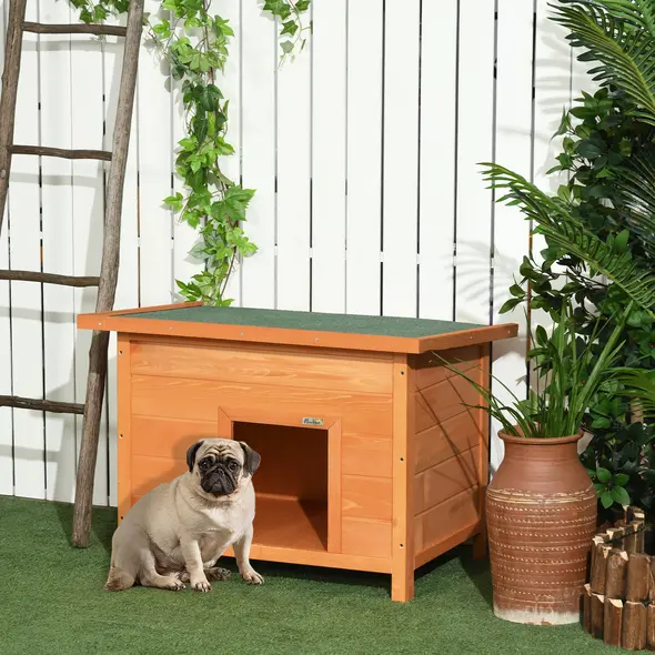 PawHut Wooden Dog Kennel Elevated Dog Pet House w/ Open Top 82W x 58D x 58H cm - 2