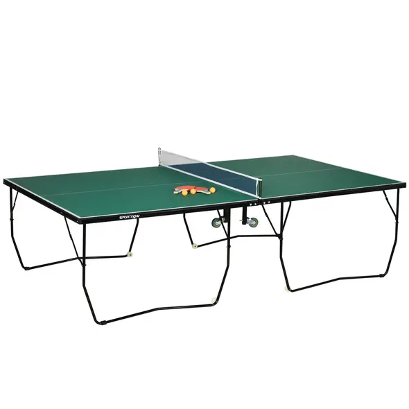 SPORTNOW 9FT Folding Tennis Table, with 8 Wheels, for Indoor Use, Green - 1