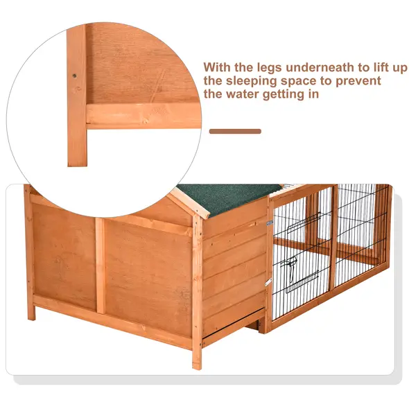 PawHut Wooden Guinea Pigs Hutches Detachable Rabbit Cage Pet House with Openable Run & Roof Slide-out Tray - 9