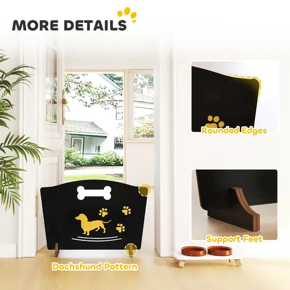 PawHut Wooden Dog Stopper, Dog Barrier with Support Feet, for Stair, Patio, Very Easy Setup, Black, 75 x 51 cm - 6
