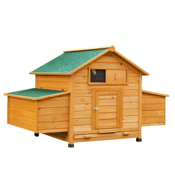 PawHut Wooden Chicken Coop with Nesting Boxes, Tray, for 2-4 Chickens, Yellow - 1