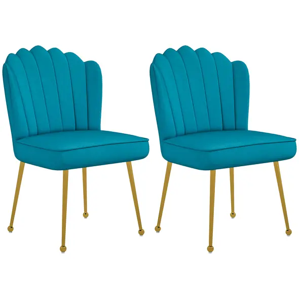 Set of 2 Velvet-Feel Shell Accent Chair - Blue - 1