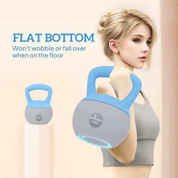 SPORTNOW 12KG Soft Kettlebell, Kettlebell with Non-Slip Handle for Home Gym, Weight Lifting, Strength Training, Light Blue/Grey - 6