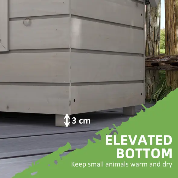 PawHut Wooden Outdoor Cat House, Elevated Cat Shelter Kennel, Pet Play House with Openable Top, Asphalt Roof, Window, Grey - 4