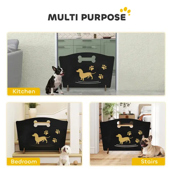 PawHut Wooden Dog Stopper, Dog Barrier with Support Feet, for Stair, Patio, Very Easy Setup, Black, 75 x 51 cm - 4