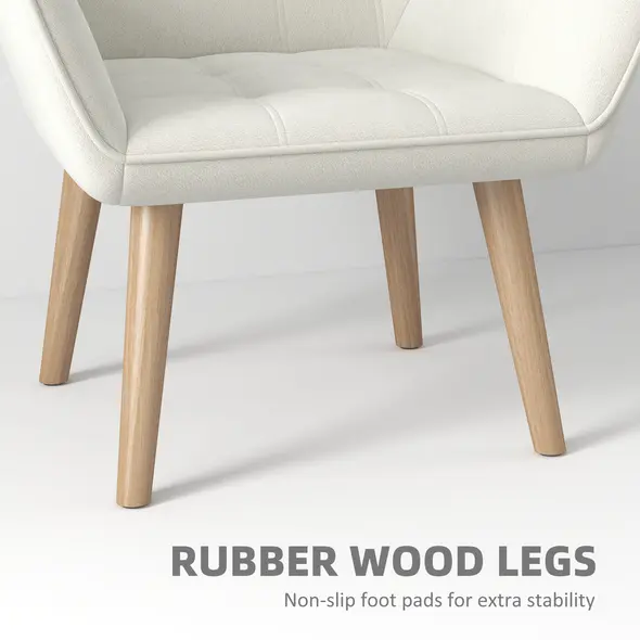 Set of 2 Accent Chair, Arm Chair with Slanted Back, Thick Padding and Rubber Wooden Legs for Living Room, Cream White - 6