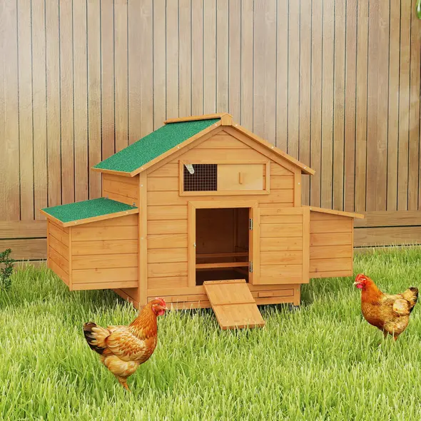 PawHut Wooden Chicken Coop with Nesting Boxes, Tray, for 2-4 Chickens, Yellow - 2
