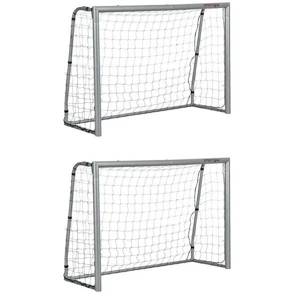 SPORTNOW 8ft x 5ft Football Goal, Set of 2 Football Net for Garden, Training Goal with Ground Stakes, Steel Frame - 1