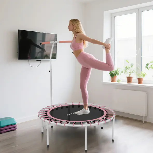 SPORTNOW 40" Fitness Trampoline, Mini Rebounder Trampoline for Adults with 5-Level Adjustable Handle, Indoor Exercise Bungee Rebounder, Max Load 100KG, Pink - 8