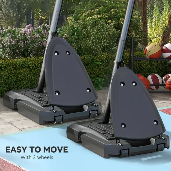 SPORTNOW 2.4-2.9m Adjustable Basketball Hoop and Stand with Weighted Base, Portable on Wheels, Red - 6