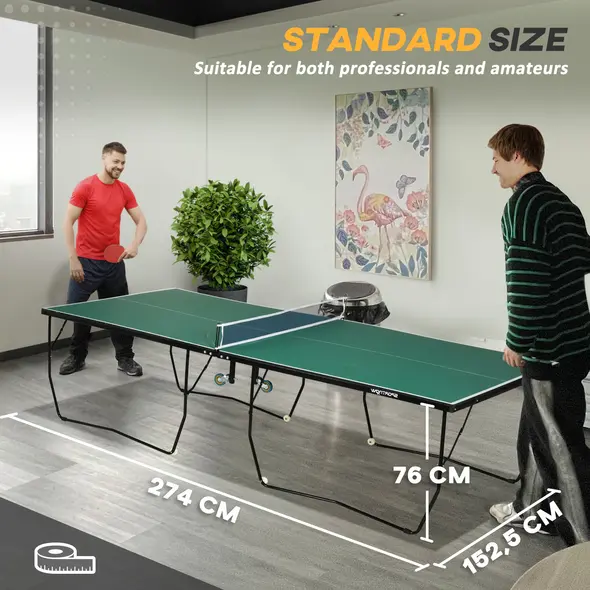 SPORTNOW 9FT Folding Tennis Table, with 8 Wheels, for Indoor Use, Green - 4