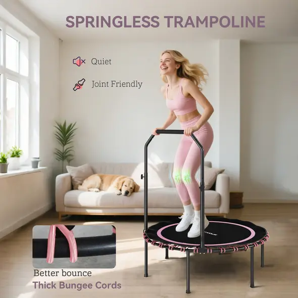 SPORTNOW 40" Foldable Fitness Trampoline Rebounder with Handle, Pink - 5