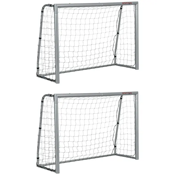 SPORTNOW 6ft x 4ft Football Goal, Set of 2 Football Net for Garden, Training Goal with Ground Stakes, Steel Frame - 1