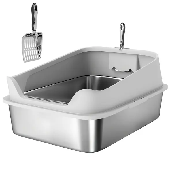 PawHut XXL Stainless Steel Cat Litter Box with High Sides, Metal Scoop, 70 x 50 x 30 cm - 1