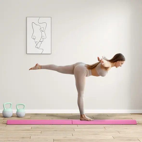 SPORTNOW 7.7ft Folding Gymnastics Beam, Floor Balance Beam for Kids with Anti-Slip Base, Gymnastics Equipment for Home, Pink - 2