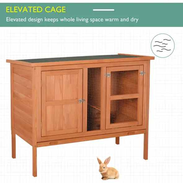PawHut Wooden Guinea Pigs Hutches Elevated Pet Bunny House with Slide-Out Tray Openable Roof - 9