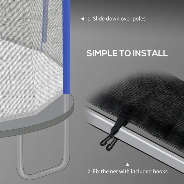 SPORTNOW 10ft Trampoline Net Replacement with 6 Plastic Pole Covers, Weather-Resistant Trampoline Netting Replacement with Zipped Entrance, Poles Not Included, Blue - 6