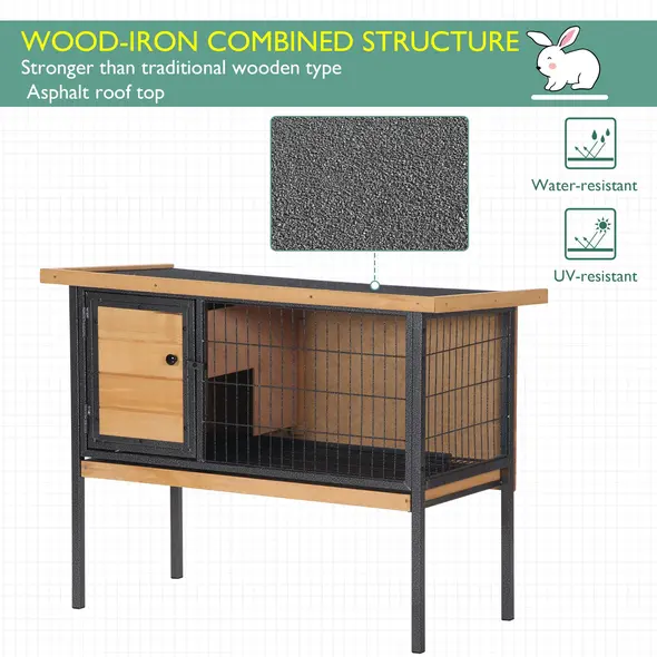 PawHut Wooden Guinea Pigs Hutches Elevated Pet House Bunny with Slide-Out Tray Outdoor Natural - 4