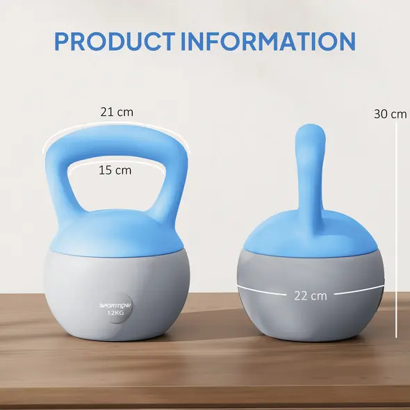 SPORTNOW 12KG Soft Kettlebell, Kettlebell with Non-Slip Handle for Home Gym, Weight Lifting, Strength Training, Light Blue/Grey - 3