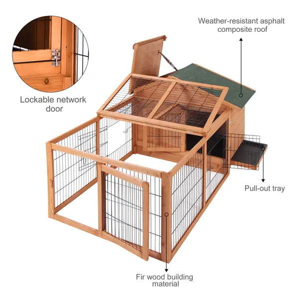 PawHut Wooden Guinea Pigs Hutches Detachable Rabbit Cage Pet House with Openable Run & Roof Slide-out Tray - 6