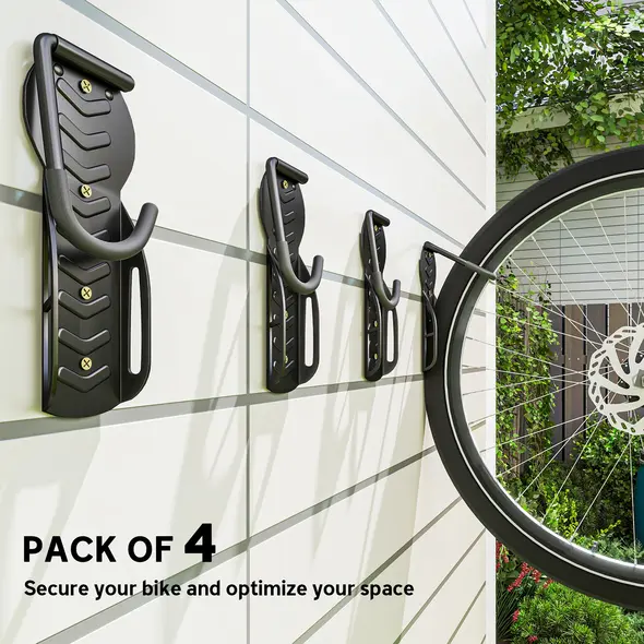 SPORTNOW 4 Pack Bike Rack, Wall Mounted Bicycle Hanger Hook, Foldable Garage Bike Wall Rack, Bicycle Storage Holder for Indoor Outdoor Use - 4