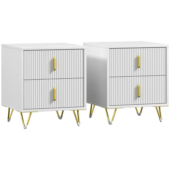Set of 2 Elegant Chest of Two Drawers - White/Gold-Tone - 1