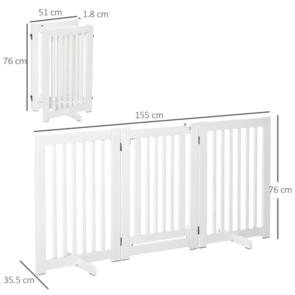 PawHutPet Gates MDF Freestanding Expandable Dog Gate Wood Doorway Pet Barrier Fence w/ Latched Door White - 3