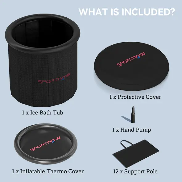 SPORTNOW 300L Outdoor Ice Bath Tub, with Lid, Cover, Carry Bag, Black - 8