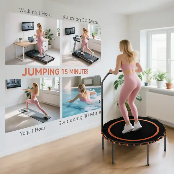 SPORTNOW 40" Foldable Fitness Trampoline Rebounder with Handle, Orange - 7